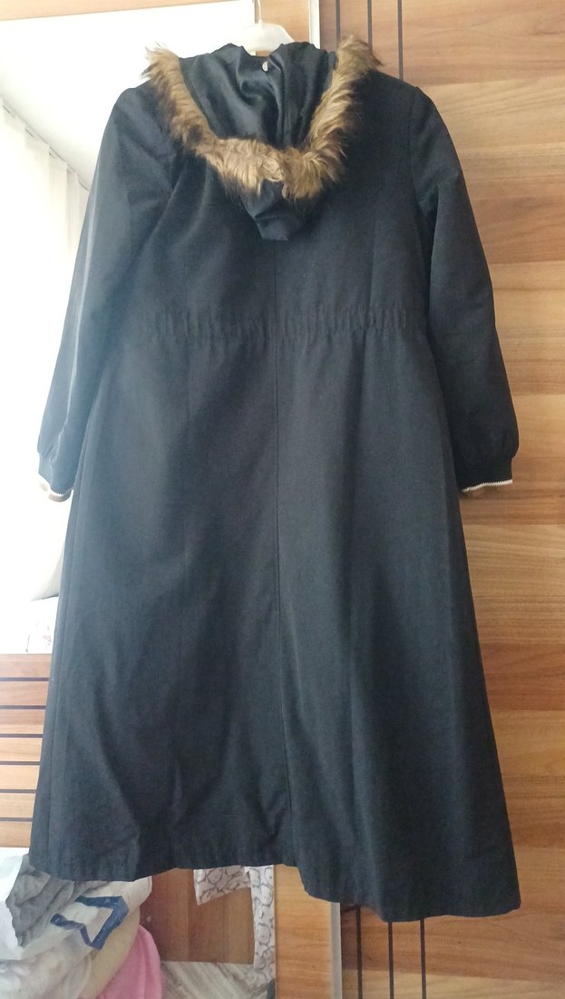 Siyah Uzun Kaban Fermuarlı - Görsel 4