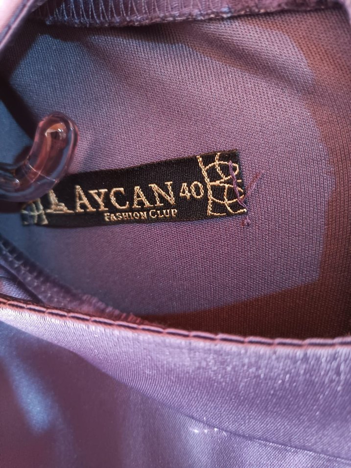 Uzun Kollu İşlemeli Mor Abiye Elbise - Görsel 5