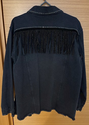 Diğer Düğmeli Siyah Nakışlı Kadın Denim Ceket