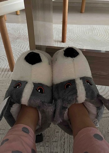 Kızlar için Gri Leopar Desenli Sıcak Terlik
