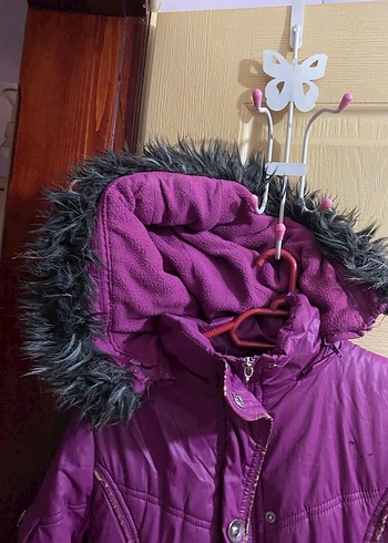 Mor Uzun kız çocuk Kışlık Mont Kürklü - Görsel 2