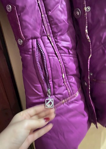 Mor Uzun kız çocuk Kışlık Mont Kürklü - Görsel 3