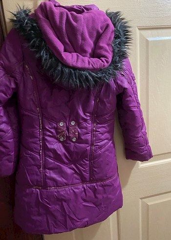 Mor Uzun kız çocuk Kışlık Mont Kürklü - Görsel 4