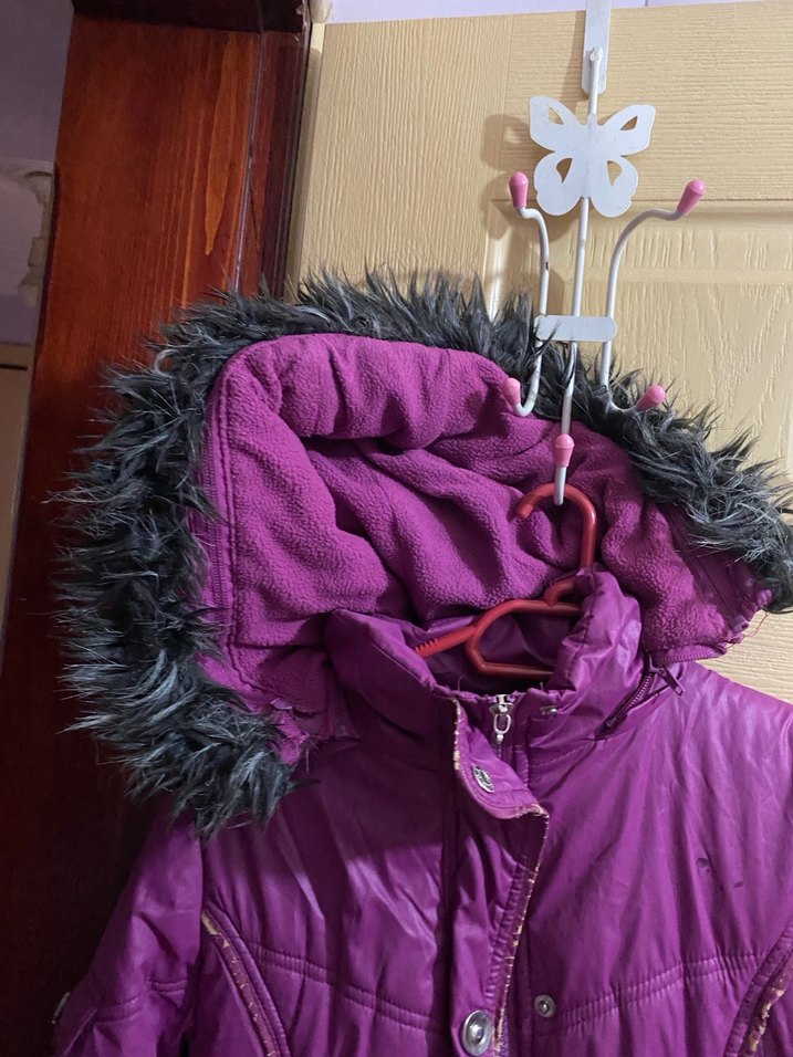 Mor Uzun kız çocuk Kışlık Mont Kürklü - Görsel 2