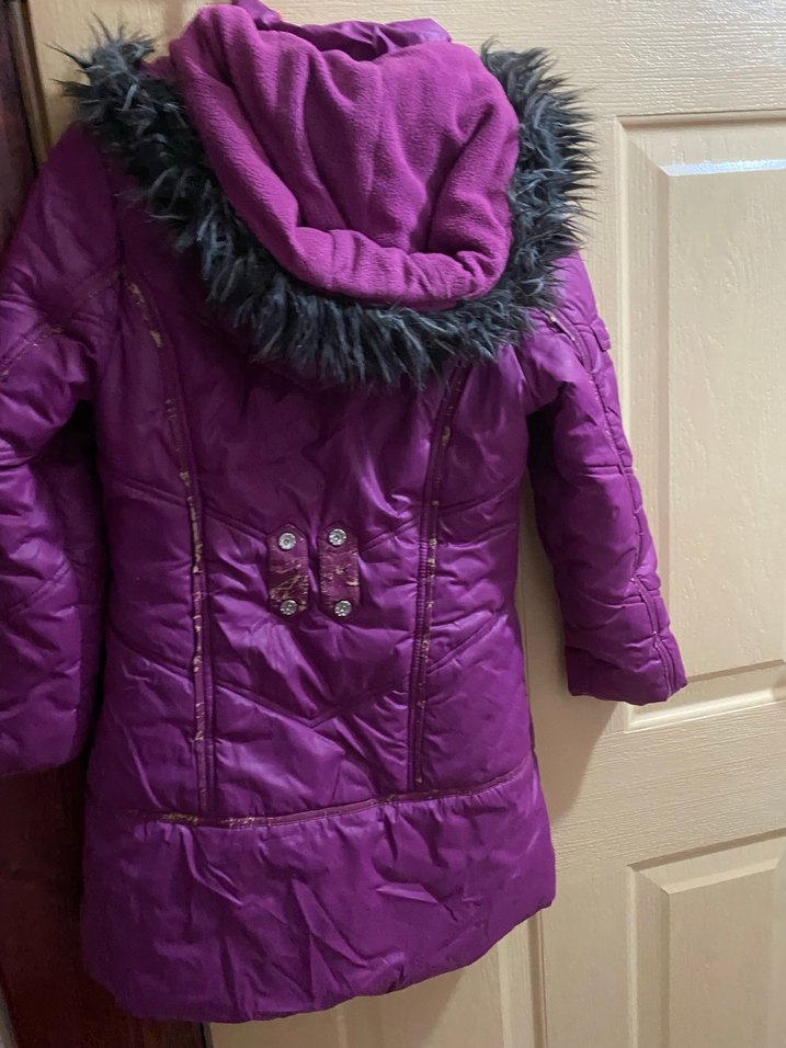 Mor Uzun kız çocuk Kışlık Mont Kürklü - Görsel 4