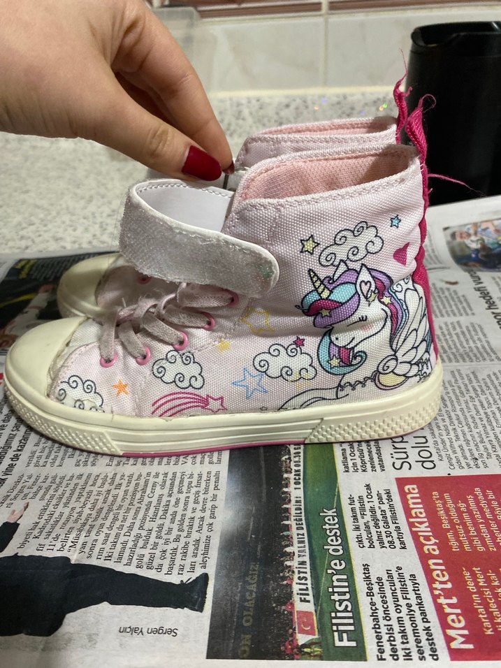 Kız Çocuk Pembe Bağcıklı Ve Cırtlı Spor Ayakkabı - Görsel 2