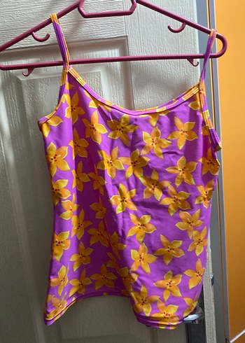 Bohem Mor Sarı Çiçek Desenli İp Askılı bikibi üstü - Görsel 2