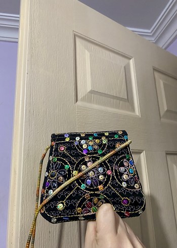 Boncuk İşlemeli Çok Renkli Bohem Kadın ikili çanta seti - Görsel 3