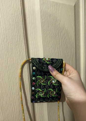 Boncuk İşlemeli Çok Renkli Bohem Kadın ikili çanta seti - Görsel 5