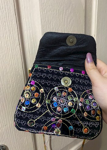 Boncuk İşlemeli Çok Renkli Bohem Kadın ikili çanta seti - Görsel 4