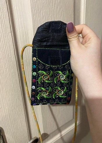 Boncuk İşlemeli Çok Renkli Bohem Kadın ikili çanta seti - Görsel 6