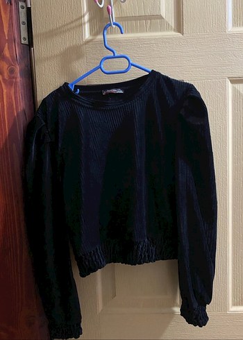 Siyah kadife Uzun Kollu Kadın Bluz - Görsel 2