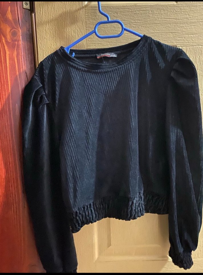 Siyah kadife Uzun Kollu Kadın Bluz - Görsel 3