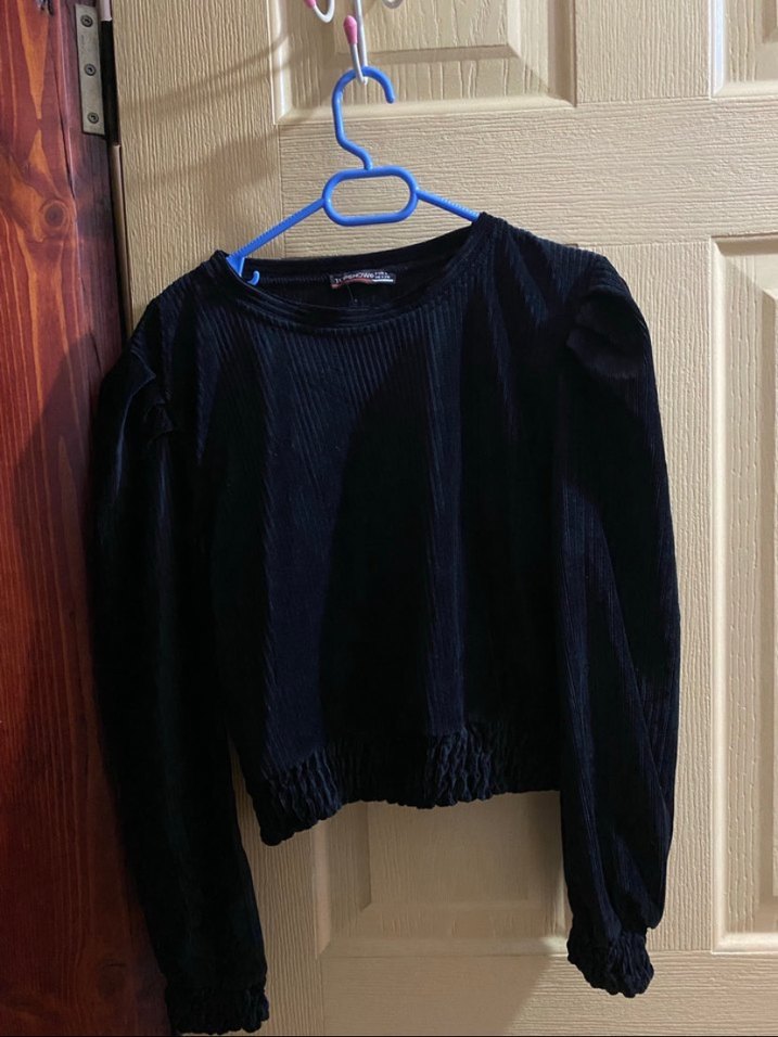 Siyah kadife Uzun Kollu Kadın Bluz - Görsel 2