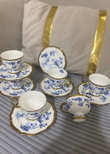 Mavi Çiçekli Altın Yaldızlı Porselen Fincan Takımı - Görsel 7