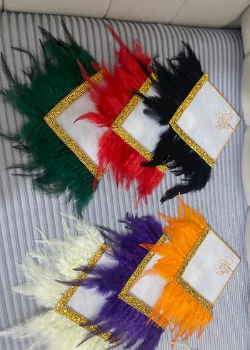 Renkli Tüy Detaylı Bohem Peçeteler - Görsel 2