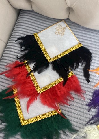 Renkli Tüy Detaylı Bohem Peçeteler - Görsel 3