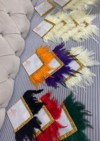 Renkli Tüy Detaylı Bohem Peçeteler - Görsel 4