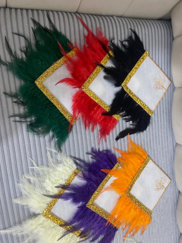 Renkli Tüy Detaylı Bohem Peçeteler - Görsel 2