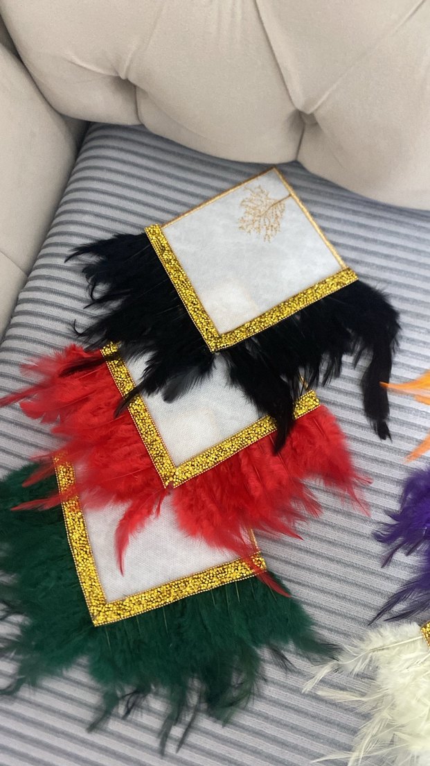 Renkli Tüy Detaylı Bohem Peçeteler - Görsel 3