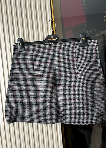 ZARA KIŞLIK ETEK KAÇIRMAA  S-M uygun Ekose Desenli Gri Mini Etek - Görsel 5