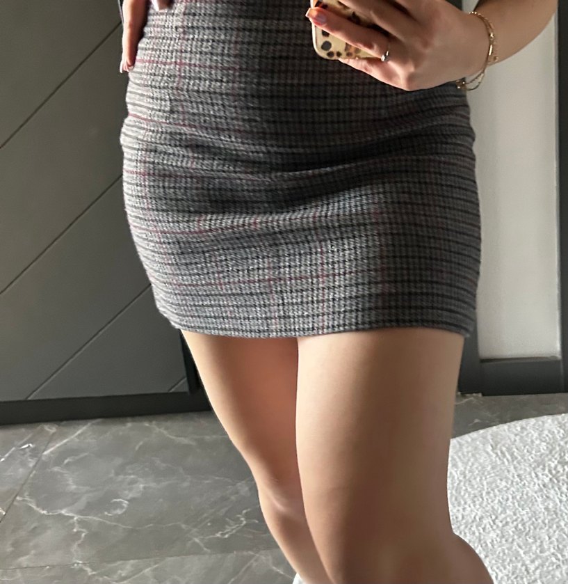 ZARA KIŞLIK ETEK KAÇIRMAA  S-M uygun Ekose Desenli Gri Mini Etek - Görsel 2