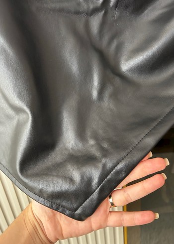 Ambar marka siyah Deri Drapeli Kadın etek - Görsel 8