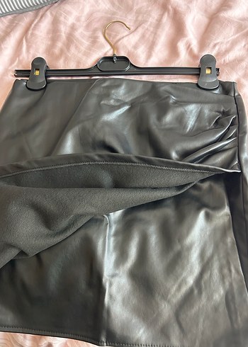 Ambar marka siyah Deri Drapeli Kadın etek - Görsel 6