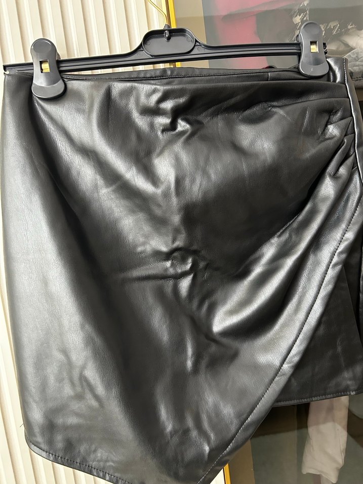 Ambar marka siyah  Deri Drapeli Kadın etek - Görsel 4