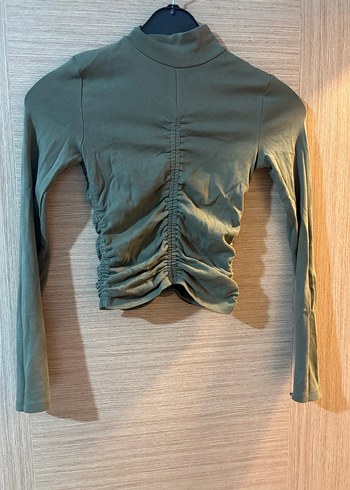 36 Beden Uzun Kollu, Yüksek Yakalı Kadın Crop Top