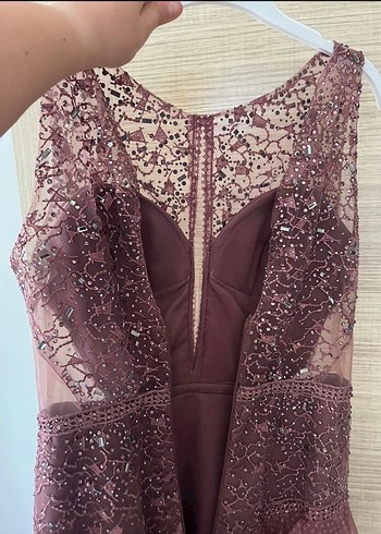 Bordo İşlemeli Uzun Abiye Elbise - Görsel 6