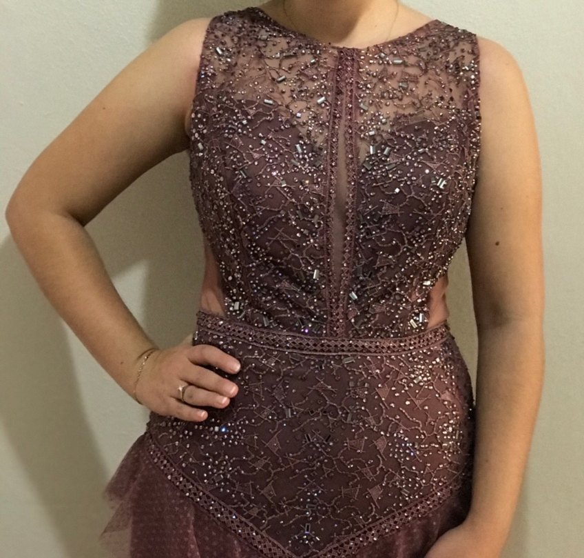 Bordo İşlemeli Uzun Abiye Elbise - Görsel 2