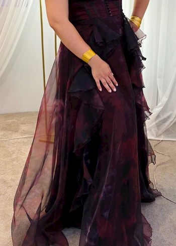 Bordo Straplez Uzun Gotik Abiye Elbise