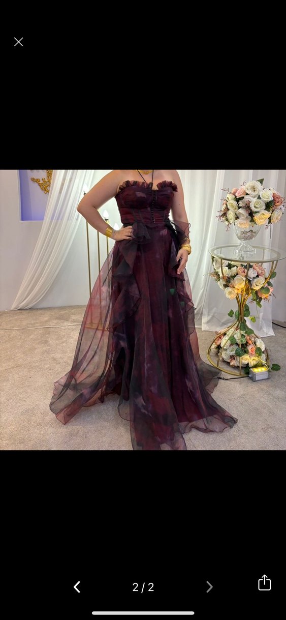 Bordo Straplez Uzun Gotik Abiye Elbise - Görsel 2