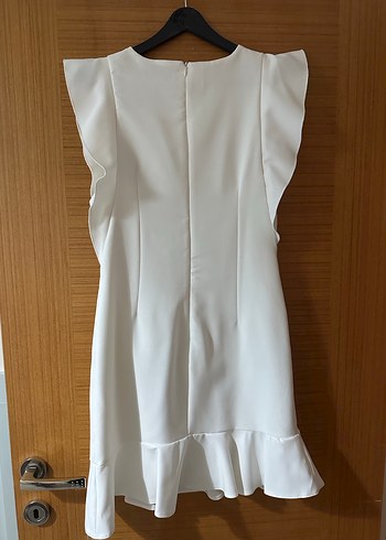 Beyaz Kolsuz Drapeli Midi Elbise - Görsel 2