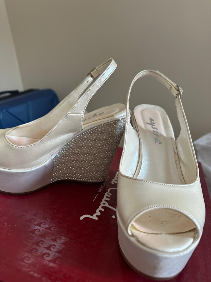 Aysira Gelin ayakkabısı Beyaz Kadın Dolgu Topuklu Gece Ayakkabıs - Görsel 5