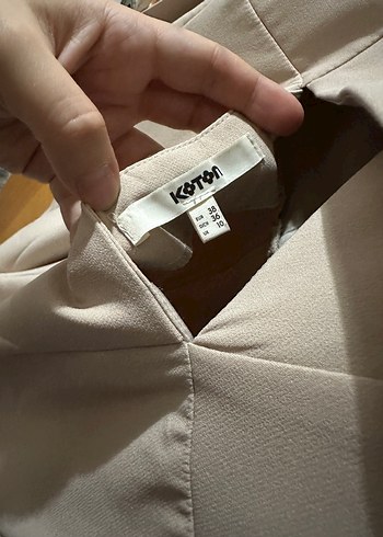 Bej Kadın Midi Tulum, Kuşaklı, Notched Yaka - Görsel 5