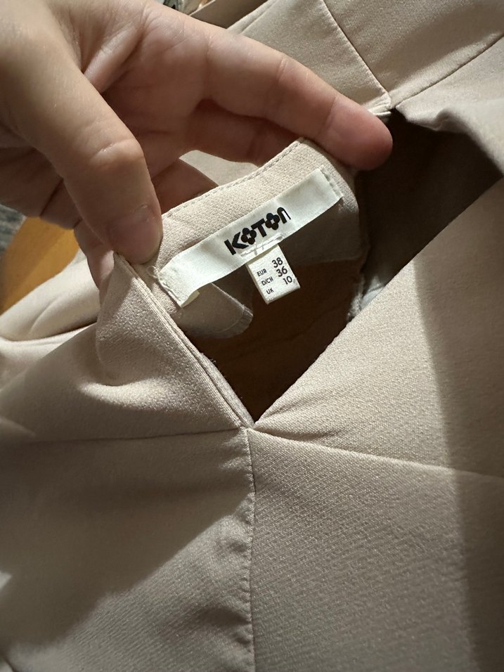 Bej Kadın Midi Tulum, Kuşaklı, Notched Yaka - Görsel 5