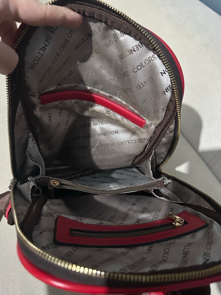 Benetton Kahverengi Baskılı Fermuarlı Kadın Sırt Çantası - Görsel 5