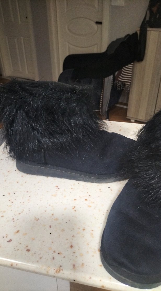 Kürklü Siyah Süet Kadın Dolgu Topuk Bot - Görsel 2