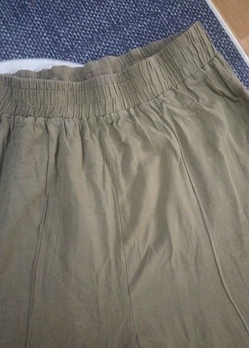 Kadın Salaş Keten Pantolon Pilili Midi Boy - Görsel 2