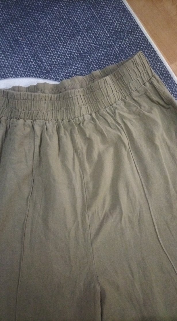 Kadın Salaş Keten Pantolon Pilili Midi Boy - Görsel 2