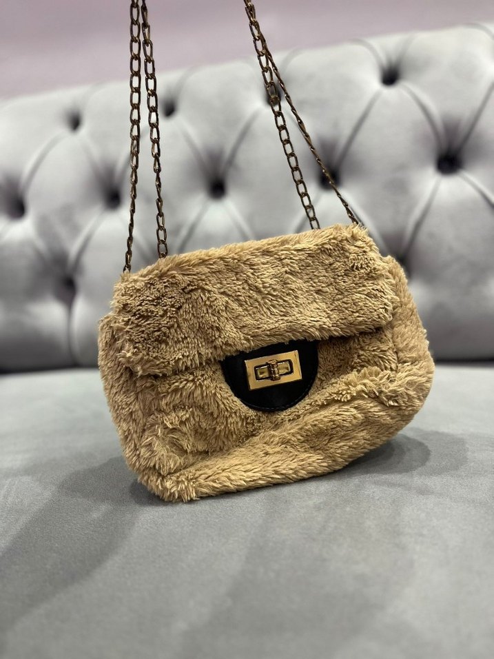 Kürk Detaylı Zincir Askılı Kadın Çanta - Görsel 5