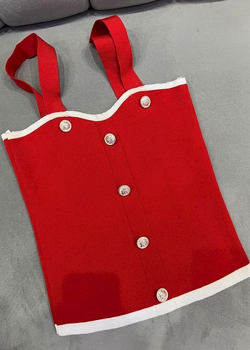 Düğmeli Kırmızı Kadın Süveter - Görsel 3