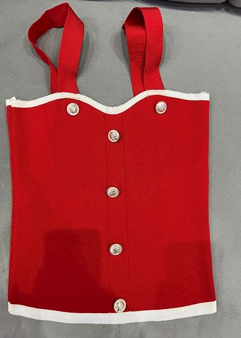 Düğmeli Kırmızı Kadın Süveter - Görsel 2