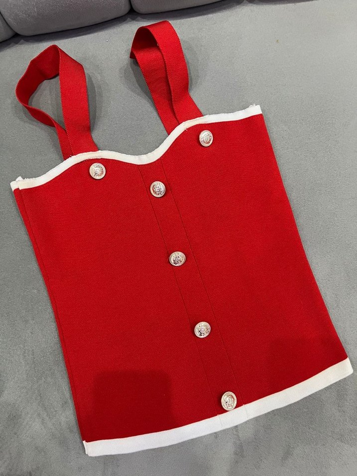 Düğmeli Kırmızı Kadın Süveter - Görsel 3