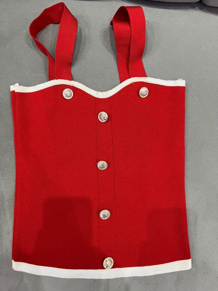 Düğmeli Kırmızı Kadın Süveter - Görsel 2