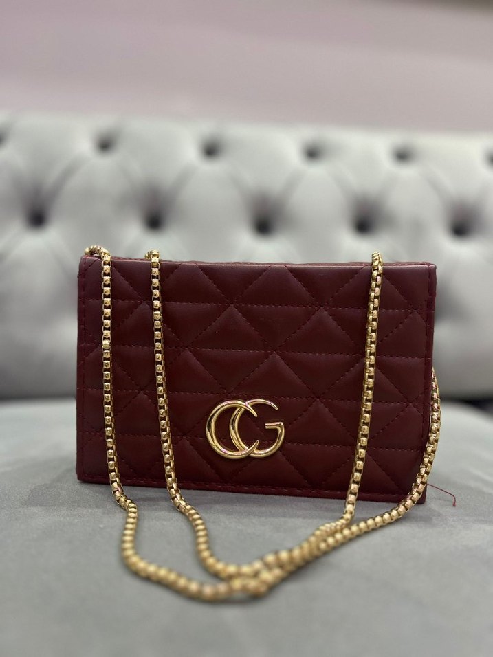 Bordo Zincir Detaylı Deri Kadın Çanta - Görsel 2