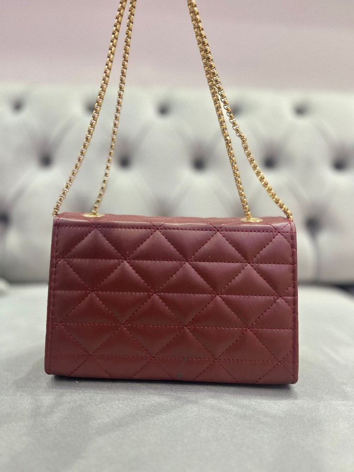 Bordo Zincir Detaylı Deri Kadın Çanta - Görsel 3