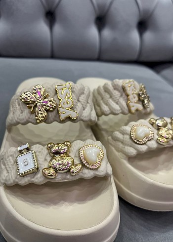 Boncuklu Beyaz Bohem Kadın Terlik - Görsel 5